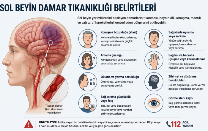 sol beyin damar tıkanıklığı belirtileri​