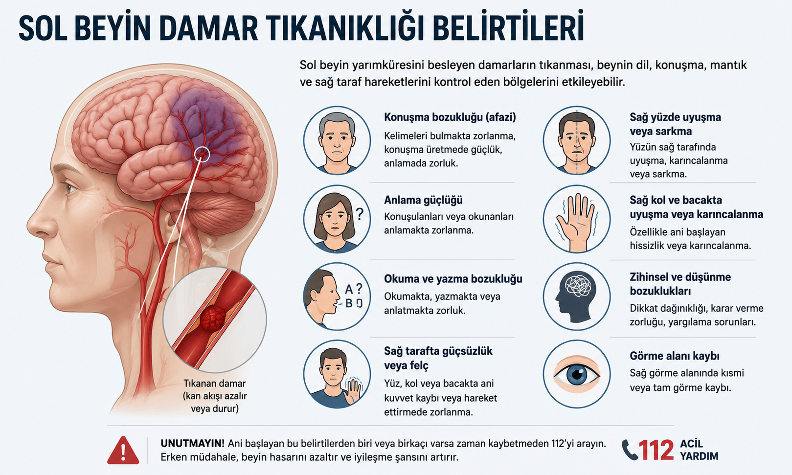sol beyin damar tıkanıklığı belirtileri​