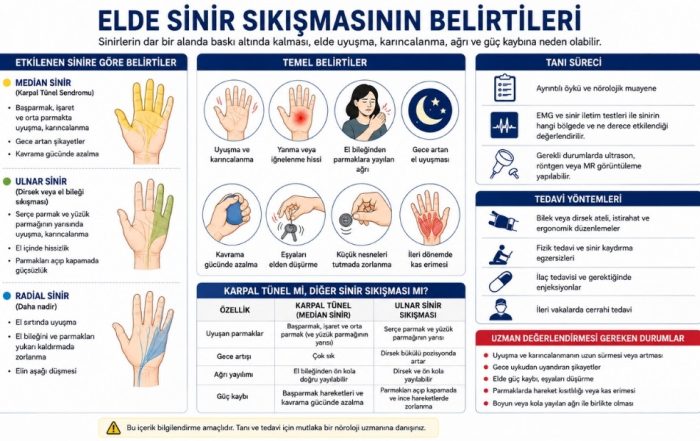 elde sinir sıkışmasının belirtileri